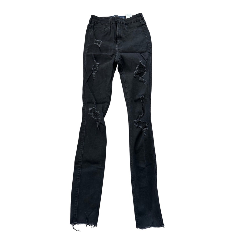 Hollister Womens Black Ripped‎ Distressed High Rise Jeans